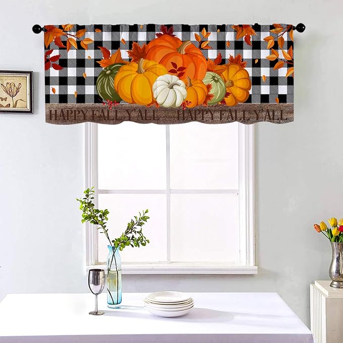 Fall Pumpkin Kitchen Curtains Thanksgiving Harvest Design - Image 2