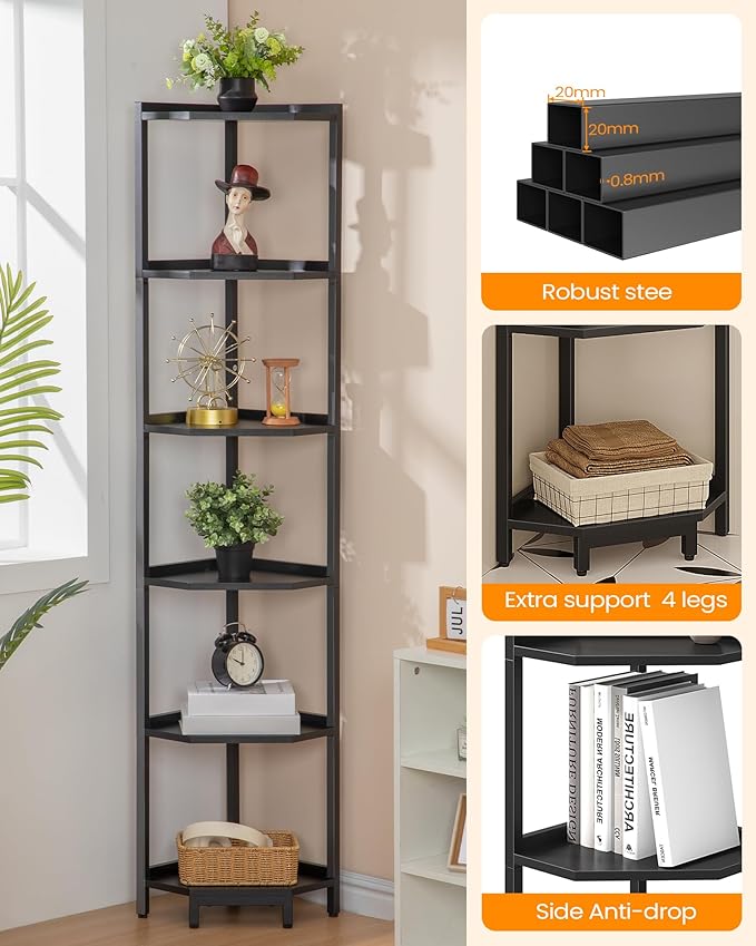Hzuaneri Corner Shelf Stand, Corner Bookshelf, Storage Standing Shelf Unit - Image 7