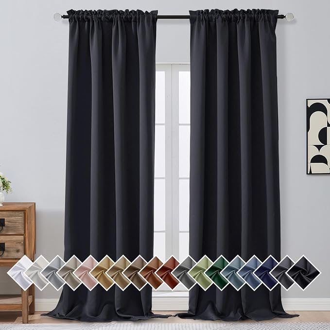 OVZME Black Blackout Curtains 108 Inches Long 2 Panels, Solid Light Reducing by OVZME