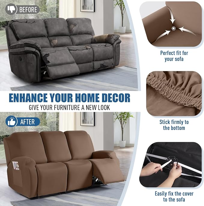 TAOCOCO Recliner Sofa Slipcover, 3 Pieces Polyester Fabric Stretch Sofa Covers - Image 5