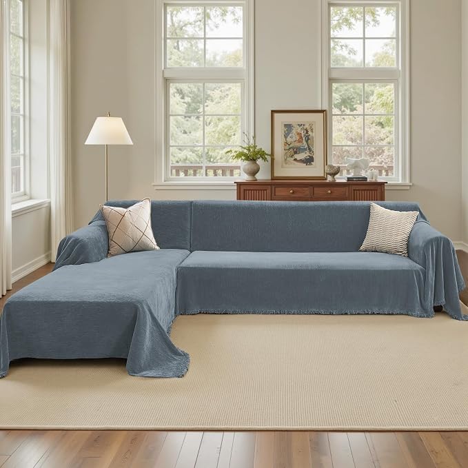 CAPALOCA Sectional Couch Covers, 2 Pieces Chenille Sofa Cover L Shaped Couch - Image 6