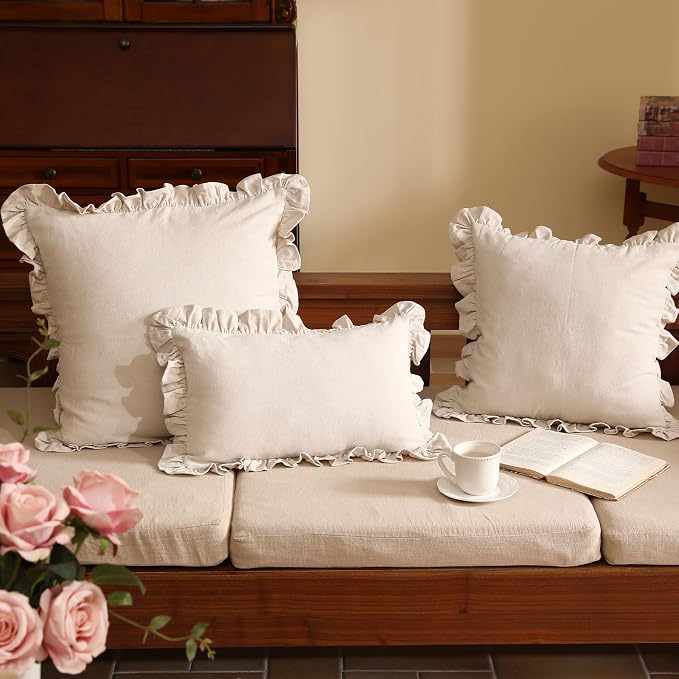 patdrea Linen Shabby Chic Decorative Throw Pillow Covers 12"x20" Set of 2 - Image 3