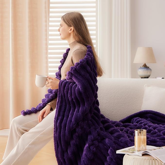 NEWCOSPLAY Super Soft Queen Blanket Purple Premium Silky Flannel Fleece 3D - Image 6