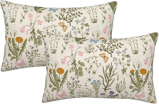 AEIOAE Spring Pillow Covers 12x20 Inch Set of 2, Sage Green Wild Flower Plant by AEIOAE