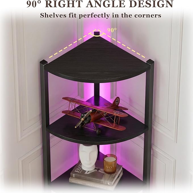 Corner Shelf with Storage, LED Lights 6-Tier Corner Bookshelf - Image 3