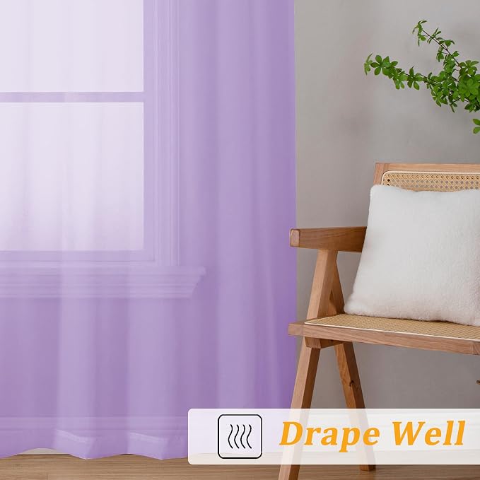 Gwine Lilac Sheer Curtains 30 Inch Length, Short Light Filtering Voile Small - Image 7