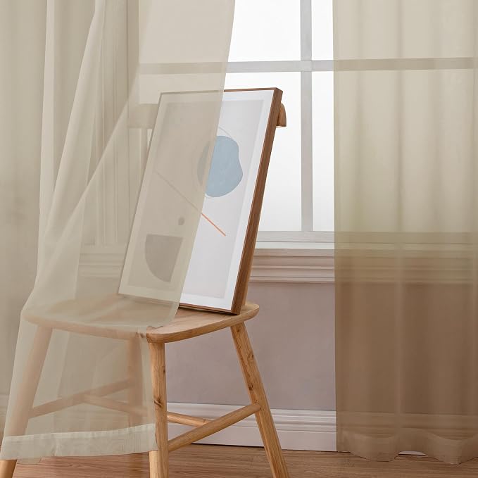 Simplebrand Taupe Sheer Curtains 84 Inches Long 2 Panels, Light Filtering Rod - Image 4