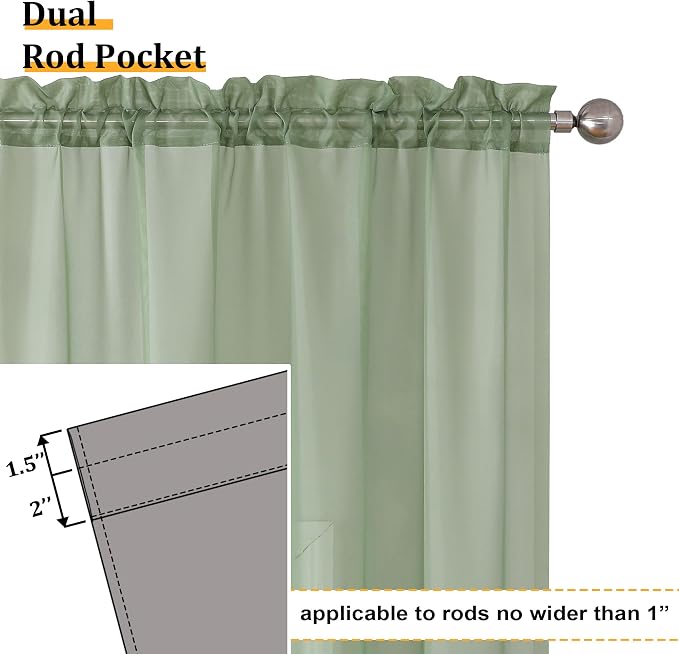 Aiyufeng Voile Sheer Sage Green Curtains - Image 3