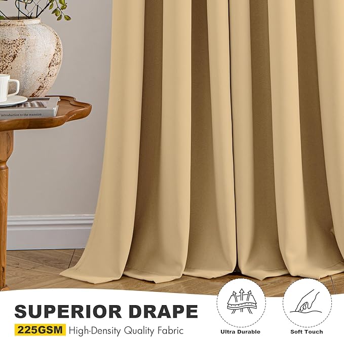 MIULEE Gold Blackout Curtains for Bedroom Living Room 84 Inches Long 2 Panels - Image 5