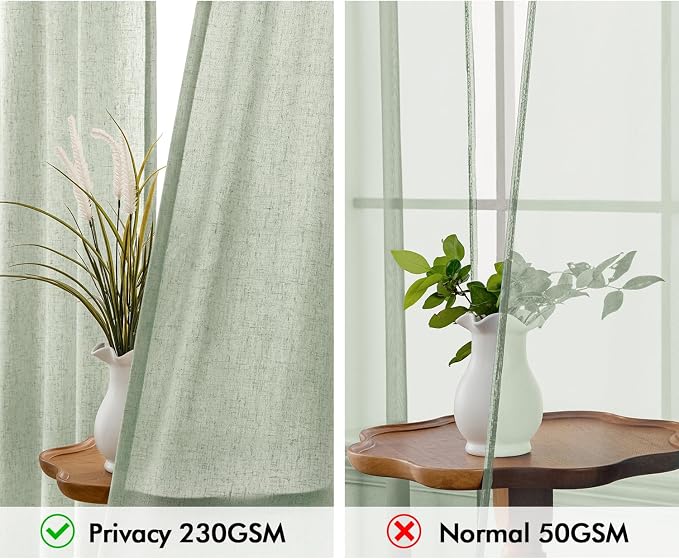 MIULEE Non-See-Through Privacy Linen Curtains 2 Panels, Sage Green Light - Image 3