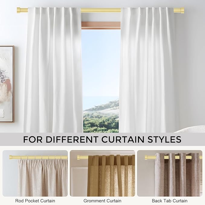 Gold Curtain Rods for Windows 36 to 176 Inch, Size:36-176 Inch - Image 6