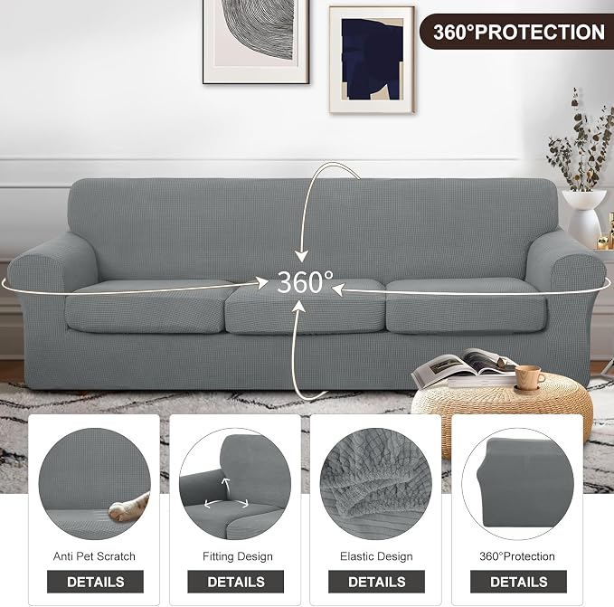 U-NICE HOME 4 Pieces Oversized Stretch Couch Cover Sofa Cover Washable Slipcover - Image 4