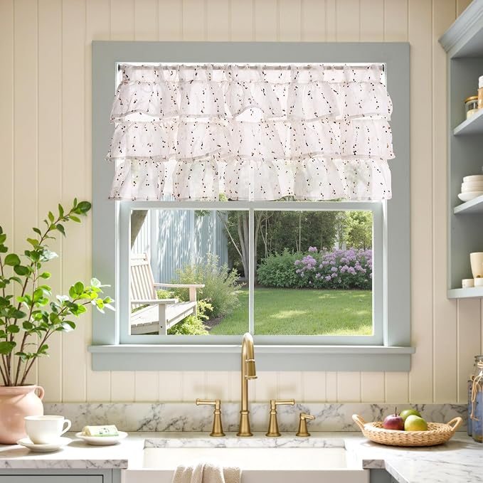 jinchan Ruffled Valance for Windows 18 Inch Mini Pom-Pom Voile Valance Curtains - Image 2