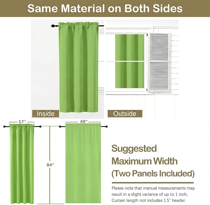 OVZME Lime Blackout Curtains for Bedroom 84 Inch Length 2 Panels Set, Thermal - Image 2