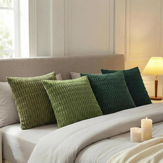 Fancy Homi Set of 4 Green Winter Decorative Throw Pillow Covers 14x14 Inch - Image 3