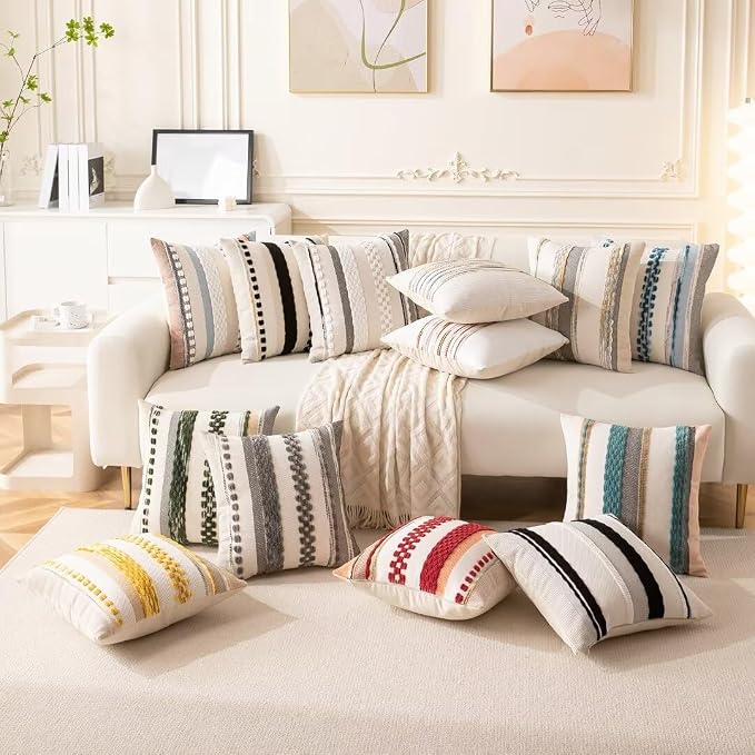 Boho Throw Pillow Covers 18x18 Set of 2 Farmhouse Decorative Cushion Case - Image 6
