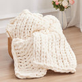 Negwoo Chunky Knit Throw Blanket, Handmade Cream Crochet Big Thick Blanket by Unknown