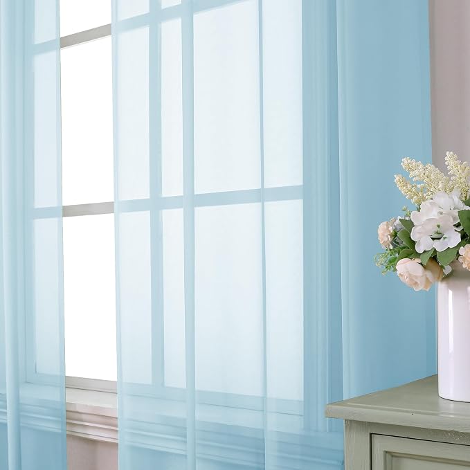 Aiyufeng 2 Pack: Basic Sky Blue Sheer Curtain Drapes 45 Inch Length 2 Panels - Image 2