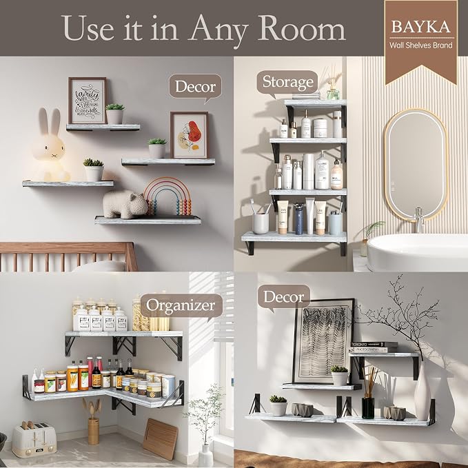 BAYKA Wall Shelves for Bedroom Decor, Floating Shelves for Living Room Kitchen - Image 3