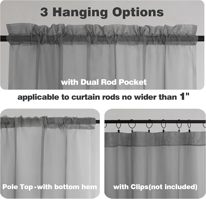 Chyhomenyc Charcoal Grey Sheer Curtains 78 Inches Long 2 Panels Set - Image 4