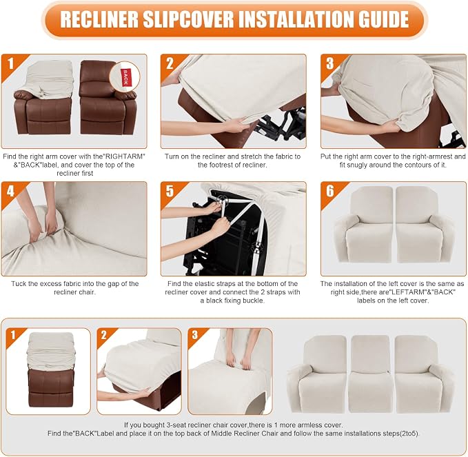 VANSOFY Recliner Cover, 3-Pieces Stretch Reclining Couch Covers - Image 4