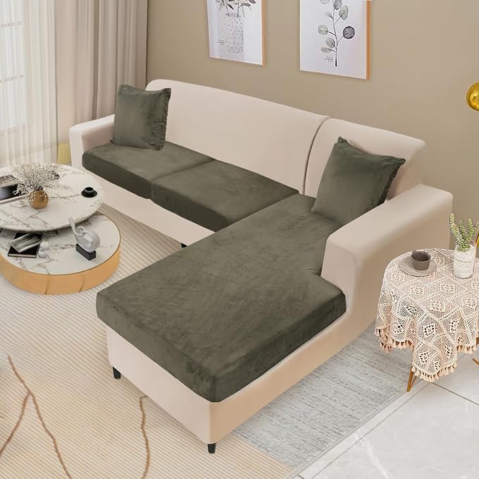 Sectional Couch Cover 3 Pieces Velvet Separate Couch Cushion Covers L Shape - Image 2
