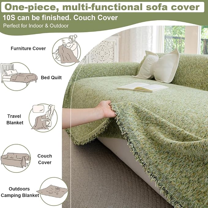 ROOMLIFE Green Sofa Cover, Vintage Boho Couch Cover - Image 6