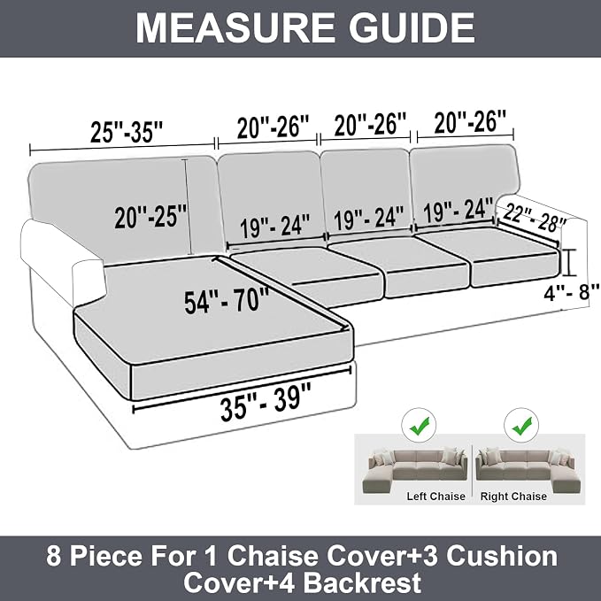 NAISI Sectional Couch Covers 8 Pieces Velvet Couch Cushion Covers L Shape Soft - Image 4