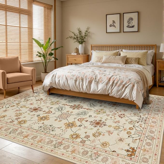 Rugxara Floral Rug for Living Room Bedroom, 6x9 Washable Rug, Vintage Boho Area - Image 2