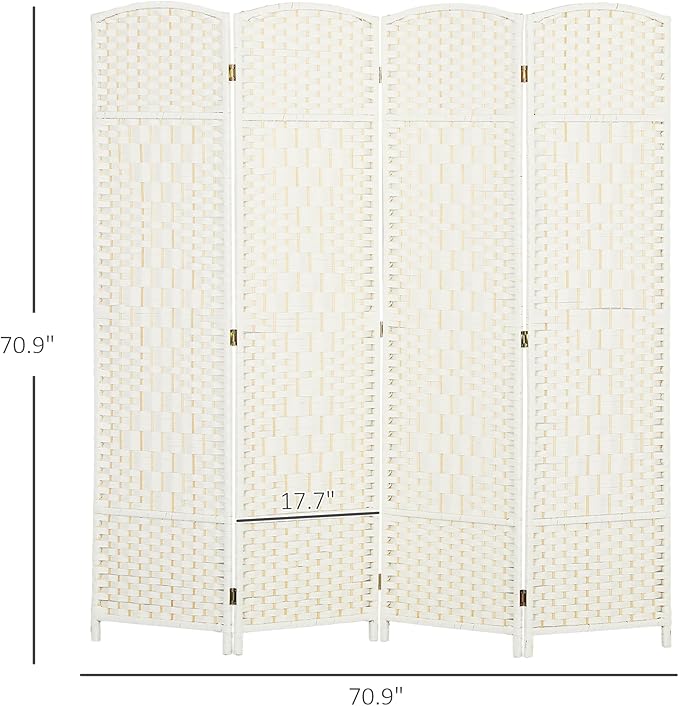 HOMCOM Room Divider, 6 Ft 4 Panel Folding Privacy Screen, Hand-Woven PP Wall - Image 7