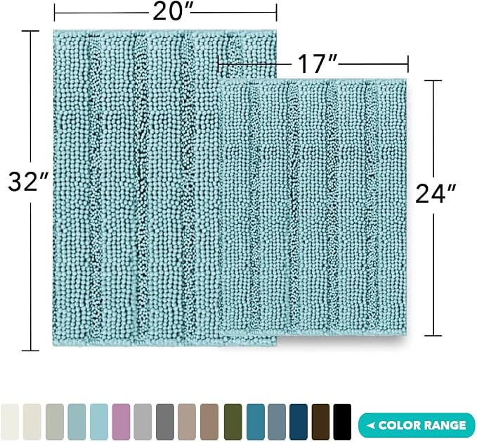 Turquoize Chenille Bathroom Rugs Set - Image 2