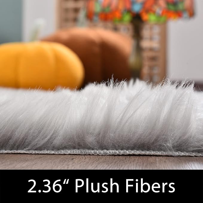Latepis Grey Fluffy Rugs for Bedroom Rug Runner 2x5 Faux Sheepskin Fur Furry - Image 2