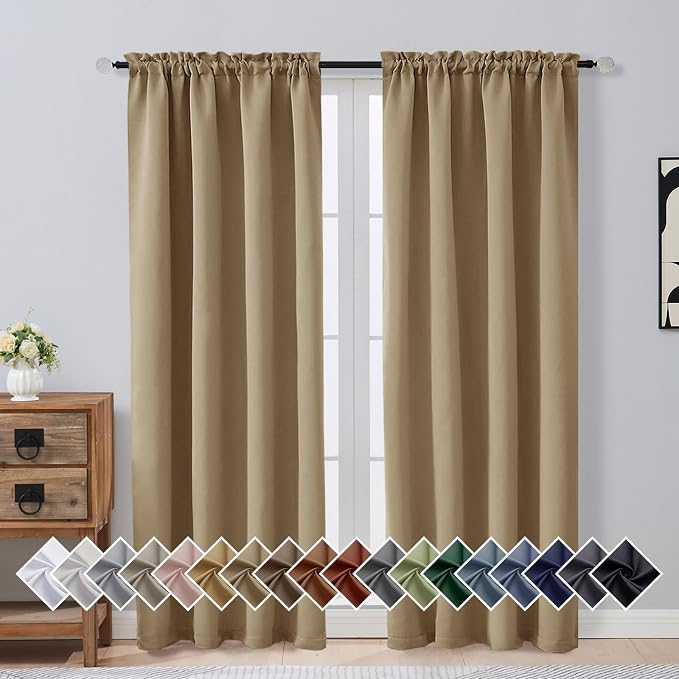 OVZME Taupe Blackout Curtains for Bedroom 72 Inch Length 2 Panels Set, Solid by OVZME