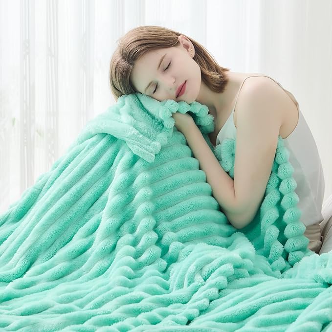 NEWCOSPLAY Super Soft King Blanket Aqua Premium Silky Flannel Fleece 3D Ribbed - Image 7