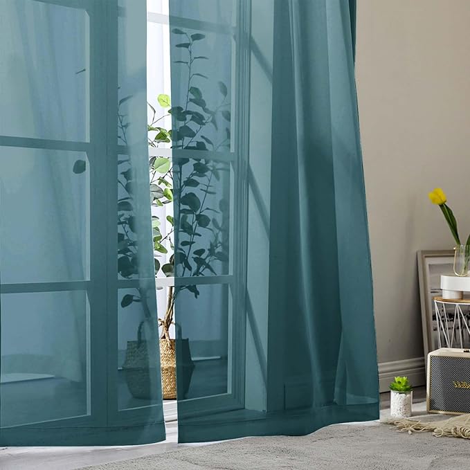 Sheer Dusty Blue Curtains for Bedroom Living Room 54 Inch Length 2 Panels Set - Image 8