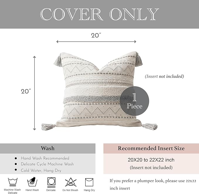 BlissBlush 20X20 Throw Pillow Cover, Cream Neutral Square Decorative Cushion - Image 5