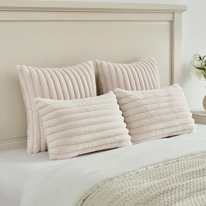 FUTEI Light Beige Decorative Throw Pillow Covers Set of 2, 26x26 Inch Soft - Image 5