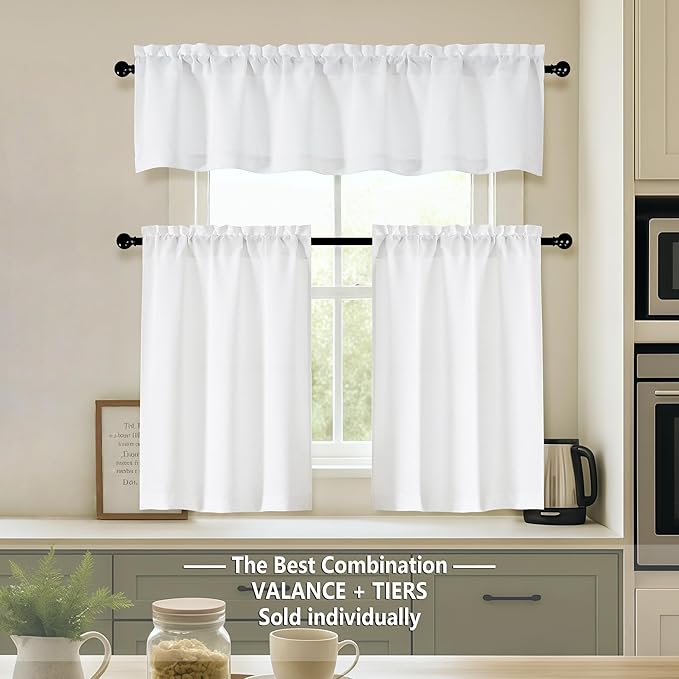 OVZME White Valance for Windows, Light Filtering Thick Textured Small Cafe - Image 2