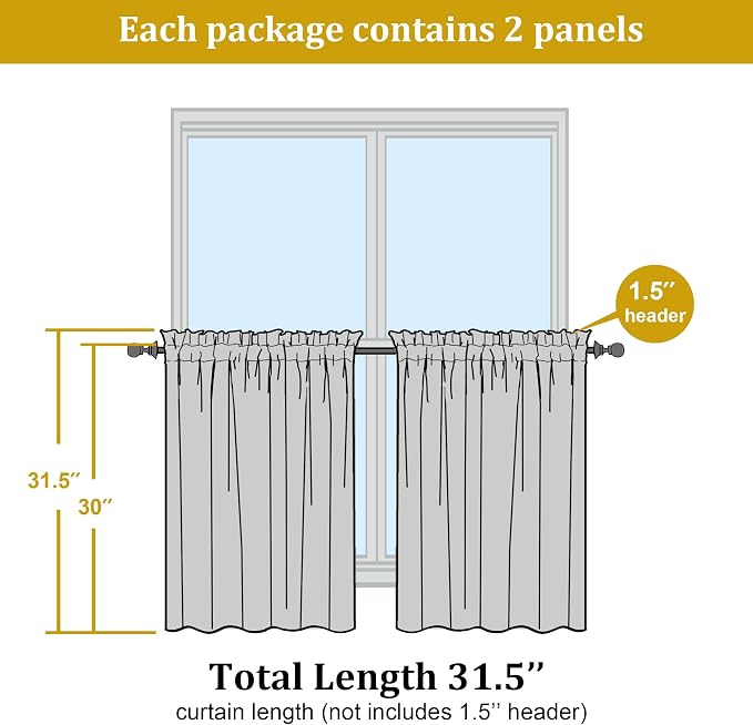 OWENIE Short Sheer Curtains 30 Inches 2 Panels Set, Kitchen Curtains Tiers - Image 2