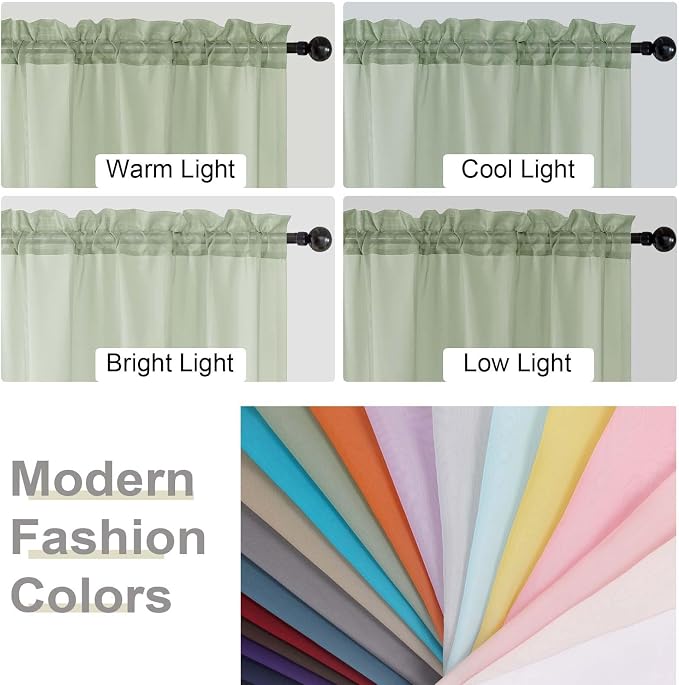 Sheer Light Green Curtains for Bedroom Living Room 90 Inches Long 2 Panels Set - Image 7