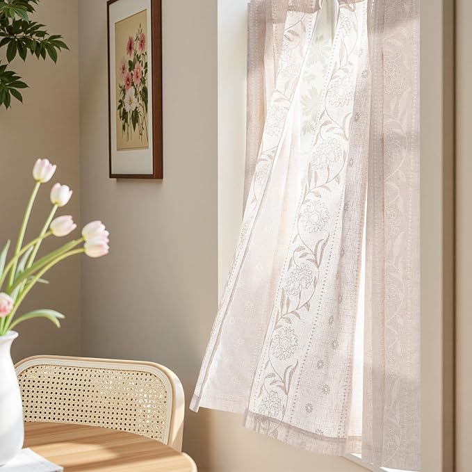 jinchan Winslow Linen Curtains 54 Inch Length Small Window Curtains Embroidered - Image 2