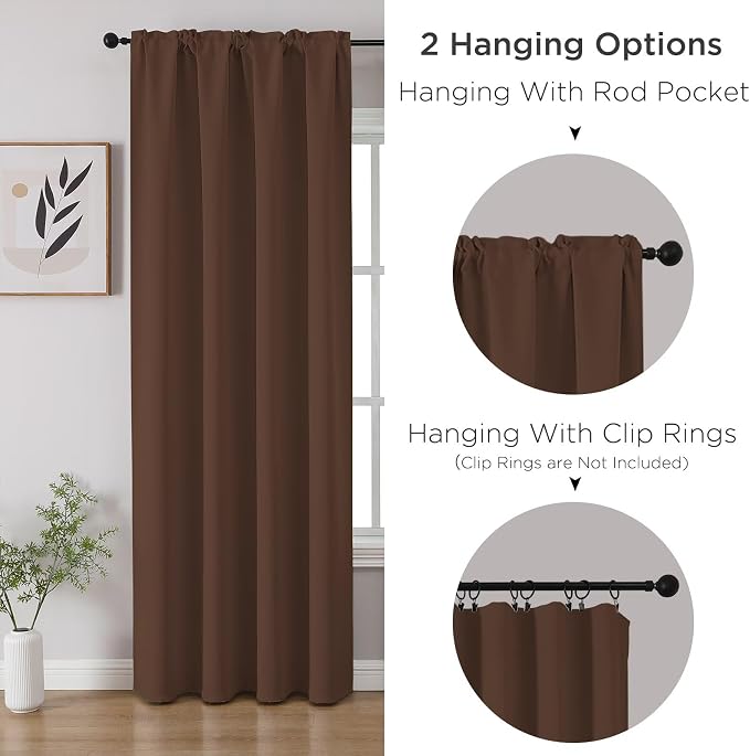 CUCRAF Brown Blackout Curtains 96 inch Length 2 Panels Set, Rod Pocket Room - Image 3