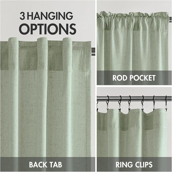 MIULEE Non-See-Through Privacy Linen Curtains 2 Panels, Sage Green Light - Image 5