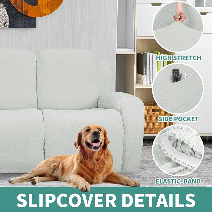 YEMYHOM 4 Pieces Stretch Recliner Slipcover Latest Jacquard Recliner Chair Cover - Image 3