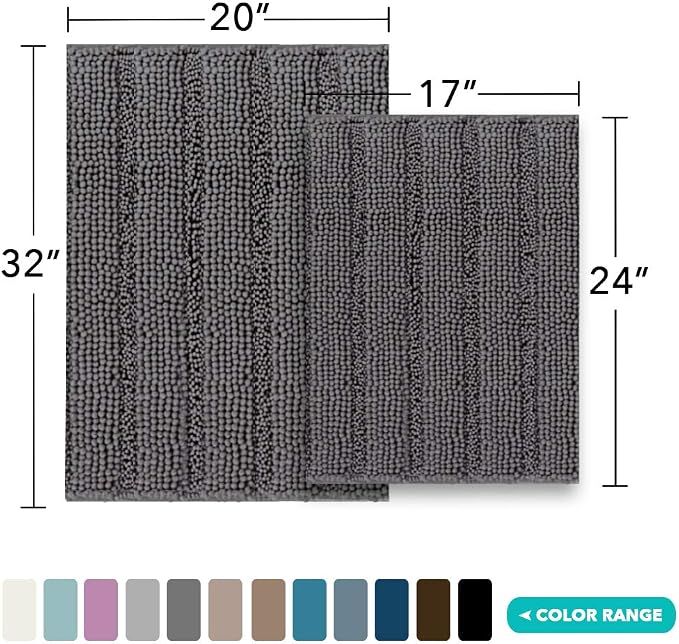 Turquoize Chenille Bathroom Rugs Set Non-Slip Bath Mats - Image 2