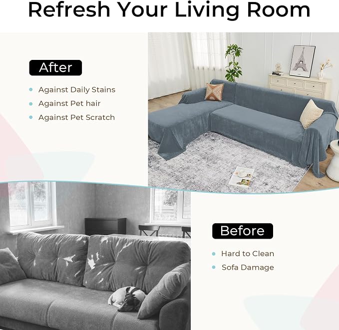 CAPALOCA Sectional Couch Covers, 2 Pieces Chenille Sofa Cover L Shaped Couch - Image 4
