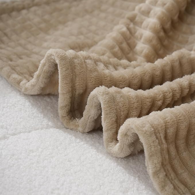 Puncuntex Flannel Fleece Beige Throw Blanket 50"×60", Super Soft Plush Cozy - Image 5