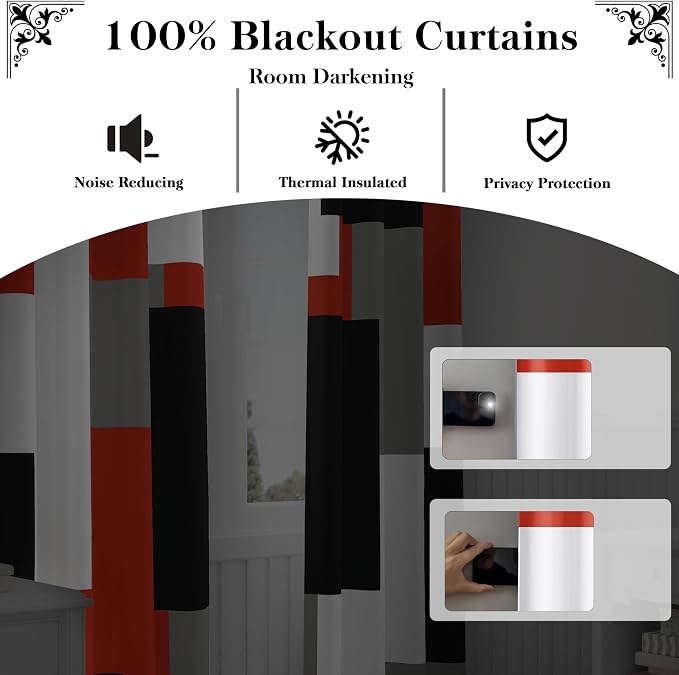 Tyrot Red Black 100% Blackout Curtains - Image 3