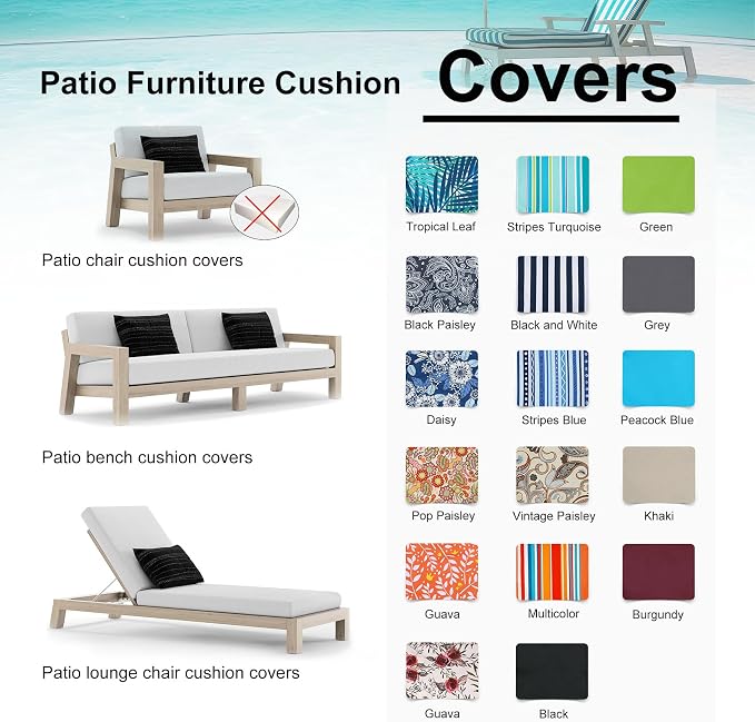 NettyPro Patio Cushion Covers Replacement 4 Pack Water Repellent UV Resistant - Image 9