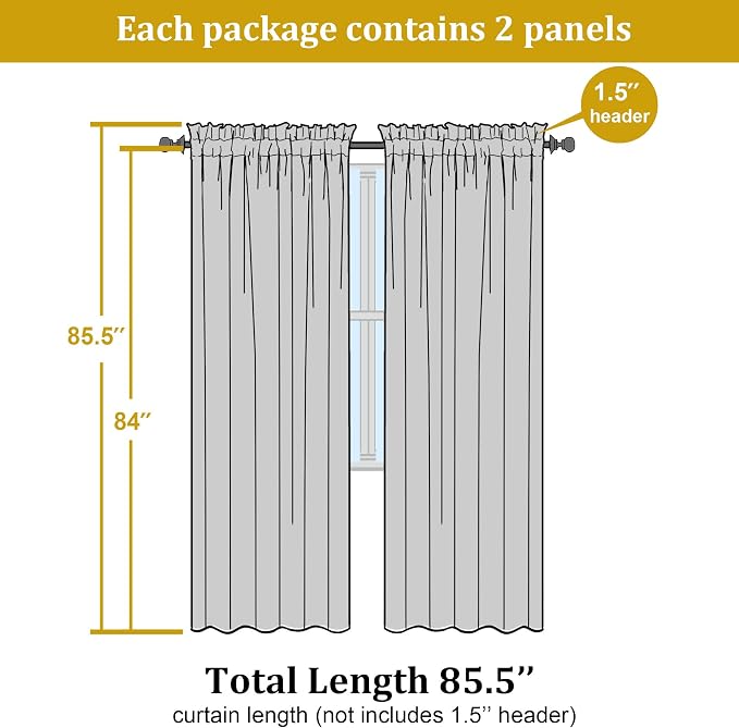 OWENIE Aqua Sheer Curtains 84 Inches Long - Image 2